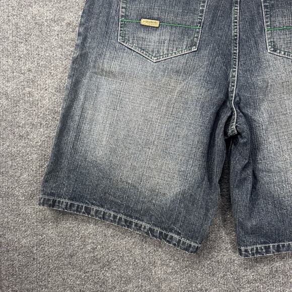 Vintage Y2K Akademiks Denim Jean Shorts Double Sided Graphic Print Baggy Size 40 - Picture 5 of 9